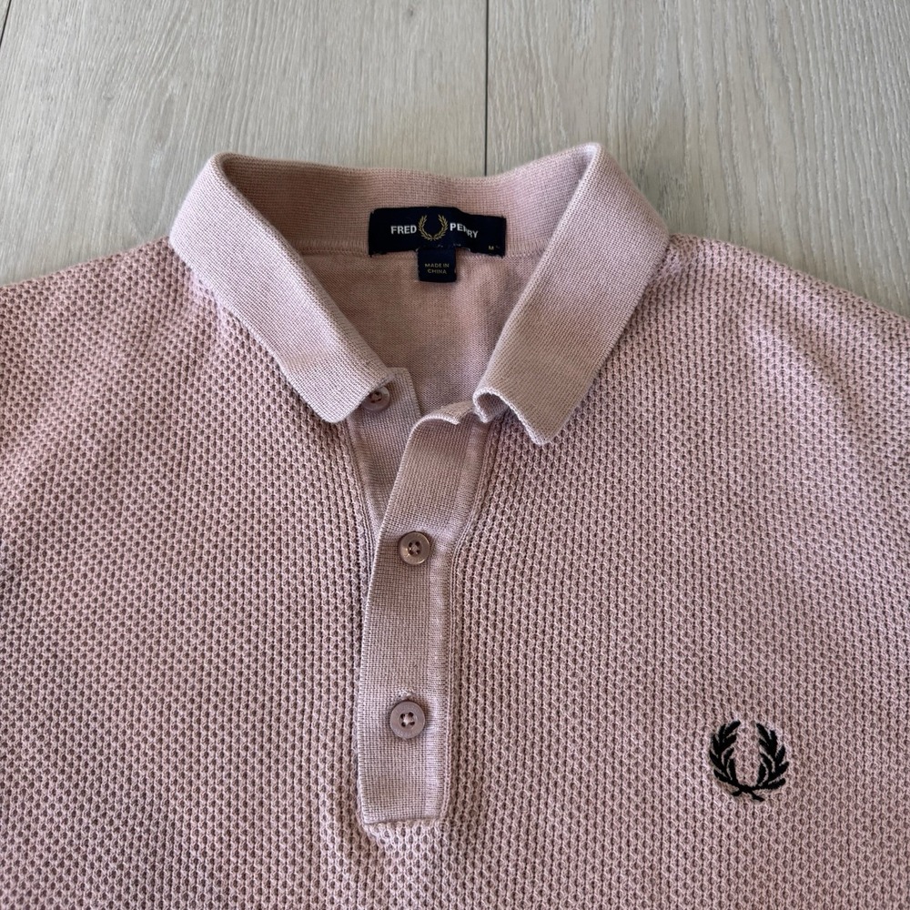 Fred Perry Textured Front Knitted Polo Shirt Men's Size M Medium 100% Cotton